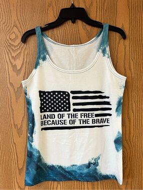 Patriotic 'Land of the Free' Tank Top in White and Teal